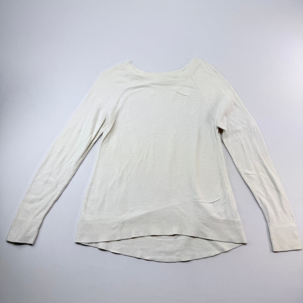 Loft Outlet Cream Textured Rib Raglan Long Sleeve Sweater Small High-Low Hem
